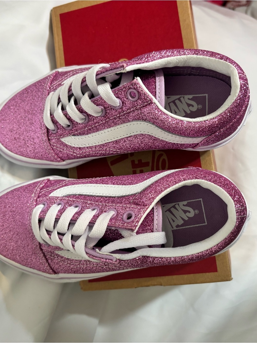 Vans Kids Glitter Old Skool Sneakers - Sparkling Pink & White